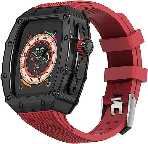 GAFNED Robustes 316L-Edelstahl-Uhrengehäuse, gestreiftes Silikonarmband, für Apple Watch 8 49 mm, RM-Stil, für Herren und Damen, Metalllünetten, gedrehte Schlaufe, Silikon-Uhrenarmband und von GAFNED