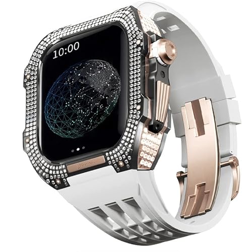 GAFNED Titangehäuse und Gummi-Uhrenarmband, kompatibel mit Apple Watch 44 mm, Titanlegierung Lünette und Fluorkautschuk-Uhrenarmband, für iWatch Serie 6/5/4/SE, 44 mm Umbauset, 44MM, Achat von GAFNED