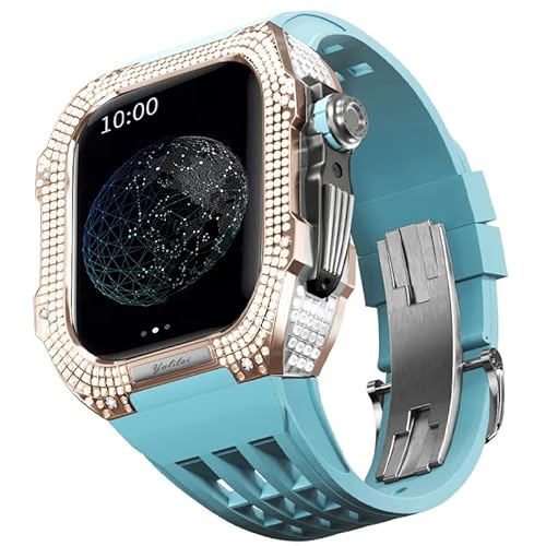 GAFNED Titangehäuse und Gummi-Uhrenarmband, kompatibel mit Apple Watch 44 mm, Titanlegierung Lünette und Fluorkautschuk-Uhrenarmband, für iWatch Serie 6/5/4/SE, 44 mm Umbauset, 44MM, Achat von GAFNED