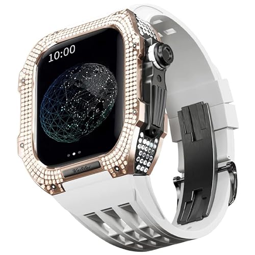 GAFNED Titangehäuse und Gummi-Uhrenarmband, kompatibel mit Apple Watch 44 mm, Titanlegierung Lünette und Fluorkautschuk-Uhrenarmband, für iWatch Serie 6/5/4/SE, 44 mm Umbauset, 44MM, Achat von GAFNED