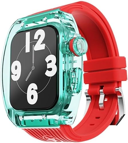 GAFNED Transparentes Uhrengehäuse, fluoriertes Gummiband, Mod-Kit, für Apple Watch Ultra 8, 7, 6, 5, 4, SE, 45 mm, 44 mm, Serie, für Herren und Damen, mit Kristalllünette, gestreift, von GAFNED