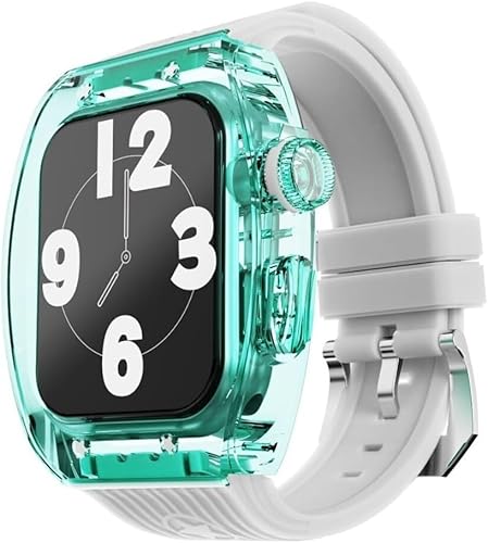 GAFNED Transparentes Uhrengehäuse, fluoriertes Gummiband, Mod-Kit, für Apple Watch Ultra 8, 7, 6, 5, 4, SE, 45 mm, 44 mm, Serie, für Herren und Damen, mit Kristalllünette, gestreift, von GAFNED