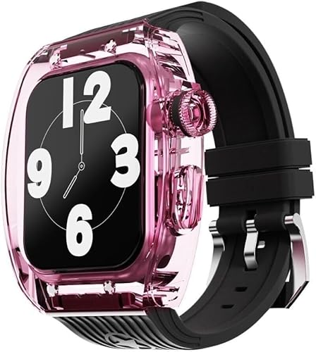 GAFNED Transparentes Uhrengehäuse, fluoriertes Gummiband, Mod-Kit, für Apple Watch Ultra 8, 7, 6, 5, 4, SE, 45 mm, 44 mm, Serie, für Herren und Damen, mit Kristalllünette, gestreift, von GAFNED