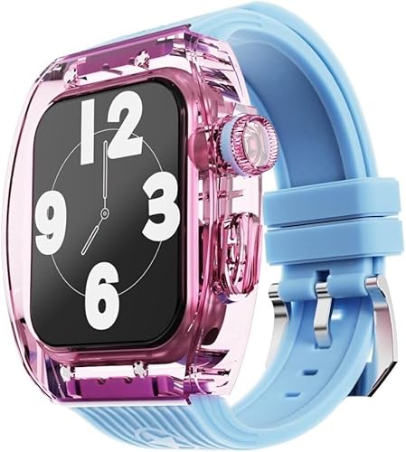 GAFNED Transparentes Uhrengehäuse, fluoriertes Gummiband, Mod-Kit, für Apple Watch Ultra 8, 7, 6, 5, 4, SE, 45 mm, 44 mm, Serie, für Herren und Damen, mit Kristalllünette, gestreift, von GAFNED