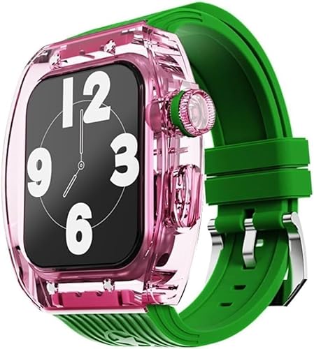 GAFNED Transparentes Uhrengehäuse, fluoriertes Gummiband, Mod-Kit, für Apple Watch Ultra 8, 7, 6, 5, 4, SE, 45 mm, 44 mm, Serie, für Herren und Damen, mit Kristalllünette, gestreift, von GAFNED