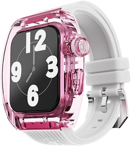 GAFNED Transparentes Uhrengehäuse, fluoriertes Gummiband, Mod-Kit, für Apple Watch Ultra 8, 7, 6, 5, 4, SE, 45 mm, 44 mm, Serie, für Herren und Damen, mit Kristalllünette, gestreift, von GAFNED