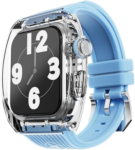 GAFNED Transparentes Uhrengehäuse, fluoriertes Gummiband, Mod-Kit, für Apple Watch Ultra 8, 7, 6, 5, 4, SE, 45 mm, 44 mm, Serie, für Herren und Damen, mit Kristalllünette, gestreift, von GAFNED