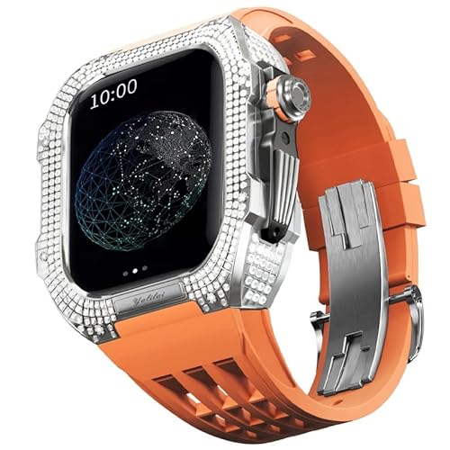 GAFNED Uhren-Modifikationsset, für Apple Watch 6, 5, 4, SE, 44 mm, Titan-Uhrengehäuse, Fluorkautschuk-Armband, Luxus-Uhrengehäuse und Armband-Modifikationsset, 44MM, Achat von GAFNED