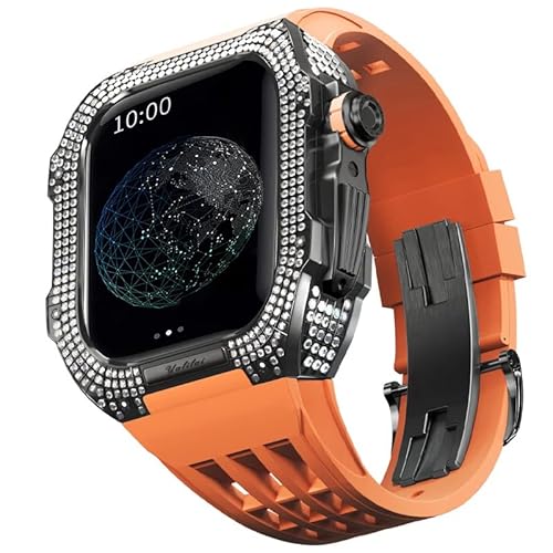 GAFNED Uhren-Modifikationsset, für Apple Watch 6, 5, 4, SE, 44 mm, Titan-Uhrengehäuse, Fluorkautschuk-Armband, Luxus-Uhrengehäuse und Armband-Modifikationsset, 44MM, Achat von GAFNED