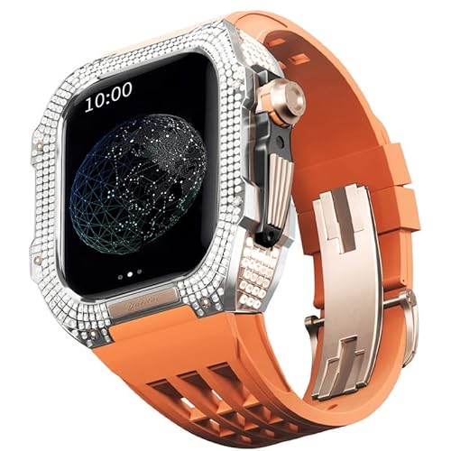 GAFNED Uhren-Modifikationsset, für Apple Watch 6, 5, 4, SE, 44 mm, Titan-Uhrengehäuse, Fluorkautschuk-Armband, Luxus-Uhrengehäuse und Armband-Modifikationsset, 44MM, Achat von GAFNED