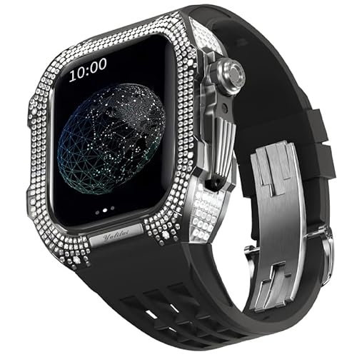 GAFNED Uhren-Modifikationsset, für Apple Watch 6, 5, 4, SE, 44 mm, Titan-Uhrengehäuse, Fluorkautschuk-Armband, Luxus-Uhrengehäuse und Armband-Modifikationsset, 44MM, Achat von GAFNED