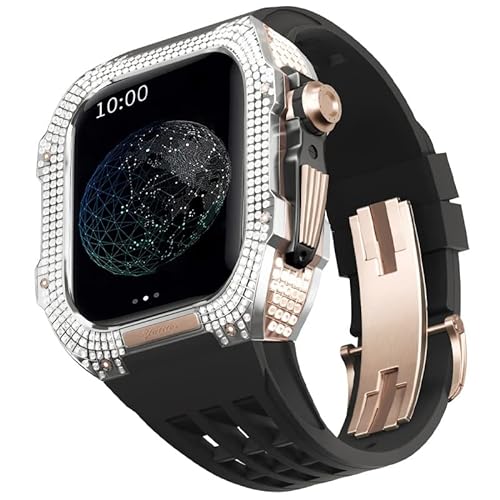 GAFNED Uhren-Modifikationsset, für Apple Watch 6, 5, 4, SE, 44 mm, Titan-Uhrengehäuse, Fluorkautschuk-Armband, Luxus-Uhrengehäuse und Armband-Modifikationsset, 44MM, Achat von GAFNED