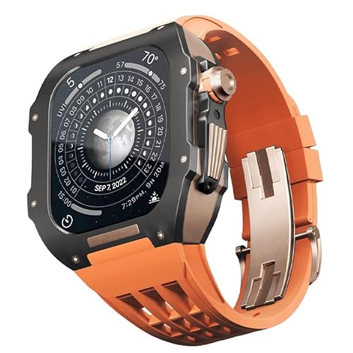 GAFNED Uhren-Modifikationsset, für Apple Watch 8, 7, 45 mm, Ersatzarmbänder, Titan-Uhrengehäuse, Fluorkautschuk-Armband, Luxus-Uhrengehäuse und Armband-Modifikationsset, 45 mm, Achat von GAFNED