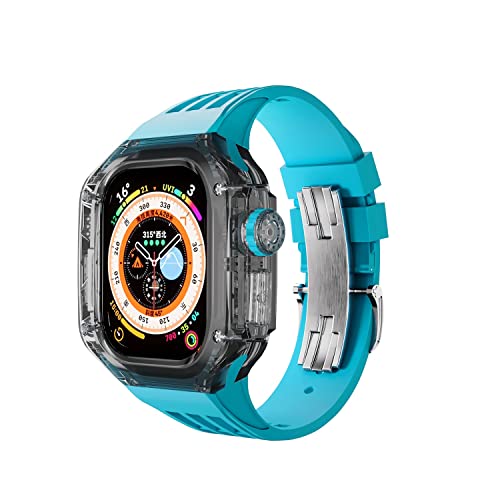 GAFNED Uhrengehäuse, 49 mm, transparentes Fluorkautschuk-Armband, Metallschnalle, Mod-Kit, für Apple Watch Ultra 8, 49 mm, Ersatz-Uhrenarmband, Zubehör, 49 mm, Achat von GAFNED