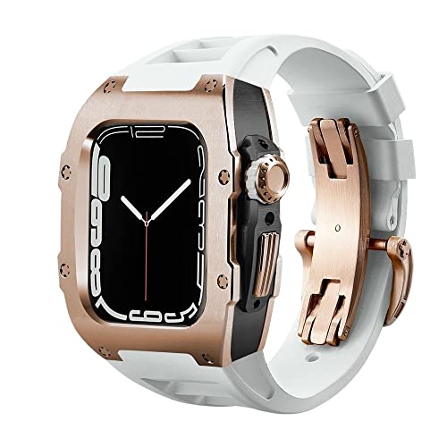 GAFNED Uhrengehäuse-Modifikationsset aus Edelstahl, für Apple Watch Band 9, 8, 7, 6, 5, 4, SE-Serie, 44 mm, 45 mm, Ersatzarmband aus RM-Metallgehäuse, Gummiarmband, 45 mm, Achat von GAFNED