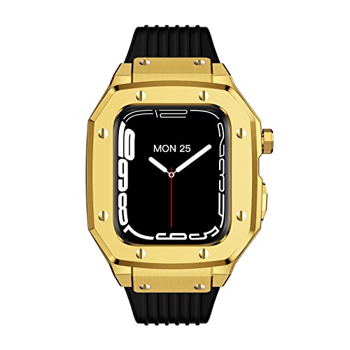 GAFNED für Apple Watch Series 9 8 7 6 5 4 SE 45 mm 42 mm 44 mm Luxus Kautschukband Edelstahl Legierung Uhr Case Modifikationssatz Zubehör, 44mm, Achat von GAFNED