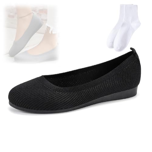 Bequeme atmungsaktive Slip-On-Fußgewölbe-Unterstützung, rutschfeste Freizeitschuhe, Netzstoff, runde Zehen, flache Schuhe für Damen, flache Schuhe für Party, Arbeit, Schwarz , 41 EU von GAGFDA