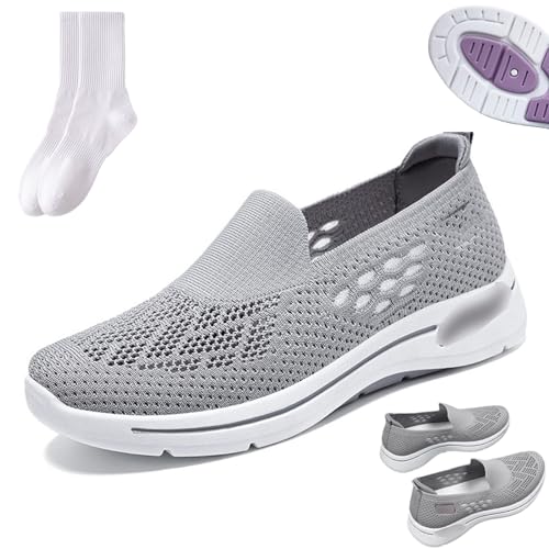 Damen Gewebte Orthopädische Atmungsaktive Weiche Sohle Schuhe Orthopädische Wanderschuhe für Frauen Outdoor Atmungsaktiv Bequem Slip On Mesh Loafers Schuhe für Frauen, grau, 37 EU von GAGFDA