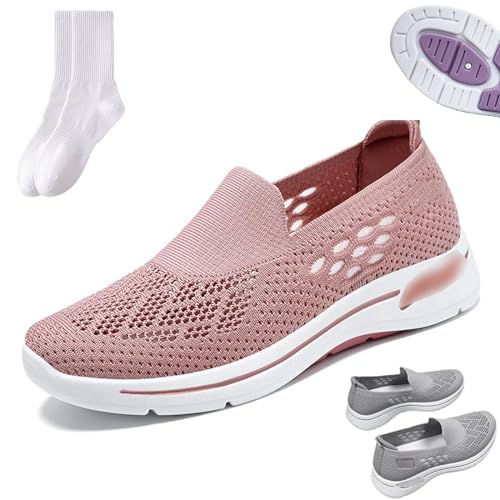 Damen gewebte orthopädische atmungsaktive weiche Unterseite Schuhe orthopädische Wanderschuhe für Frauen Outdoor Atmungsaktiv Bequem Slip On Mesh Loafers Schuhe für Frauen, rose, 37 EU von GAGFDA