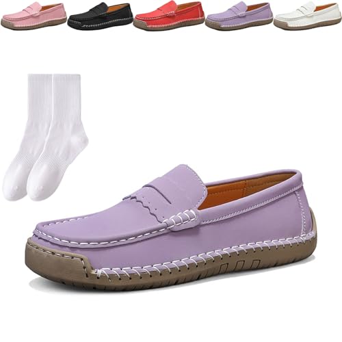 Damen-Halbschuhe, Leder, flache Slip-On-Fahrschuhe, lässig, bequem, handgefertigt, rutschfest, flache Mokassins, leichte Wanderschuhe für Business, Büro, Arbeit, violett, 0 UK Damen-Halbschuhe, Leder, flache Slip-On-Fahrschuhe, lässig, bequem, handgefertigt, rutschfest, flache Mokassins, leichte Wanderschuhe für Business, Büro, Arbeit, violett, 0 UK von GAGFDA