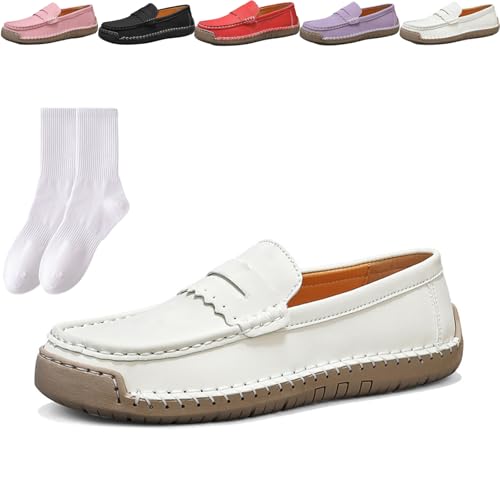 Damen-Halbschuhe, Leder, flache Slip-On-Fahrschuhe, lässig, bequem, handgefertigt, rutschfest, flache Mokassins, leichte Wanderschuhe für Business, Büro, Arbeit, weiß, 0 UK Damen-Halbschuhe, Leder, flache Slip-On-Fahrschuhe, lässig, bequem, handgefertigt, rutschfest, flache Mokassins, leichte Wanderschuhe für Business, Büro, Arbeit, weiß, 0 UK von GAGFDA