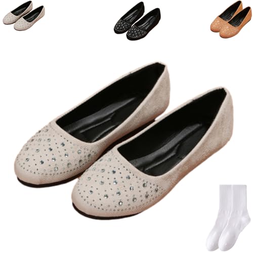 Elegante Ballerinas für Damen, glitzernd, glitzernd, Strass, Loafers, leicht, bequem, zum Hineinschlüpfen, niedriger Keilabsatz, für Hochzeit, Party, Büro, Arbeit, beige, 0 UK Elegante Ballerinas für Damen, glitzernd, glitzernd, Strass, Loafers, leicht, bequem, zum Hineinschlüpfen, niedriger Keilabsatz, für Hochzeit, Party, Büro, Arbeit, beige, 0 UK von GAGFDA