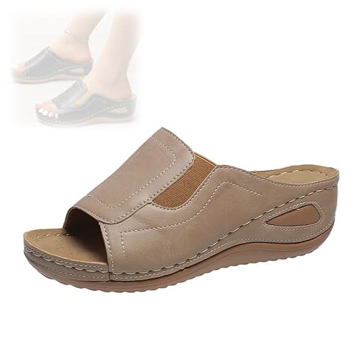 GAGFDA Bequeme orthopädische flache Sandalen für Damen, Sommer, Damen, rutschfest, atmungsaktiv, offener Zehenbereich, Schlupfsandalen, Keilsandalen, orthopädische Sandalen für Frauen, beige, 37 EU von GAGFDA