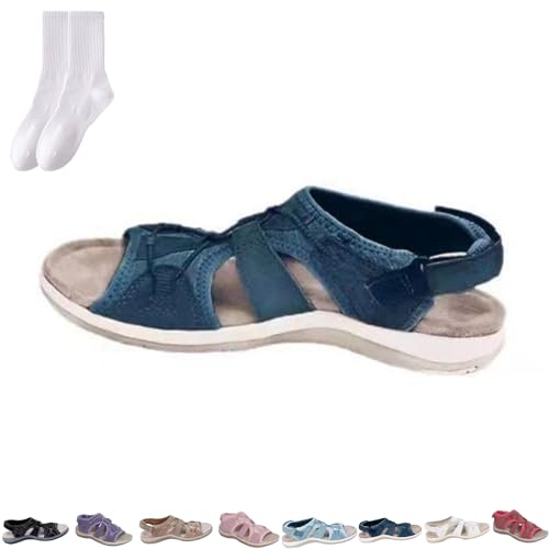 GAGFDA Damen Support & Weich Verstellbare Sandalen Orthopädische Sandalen für Frauen Sommer Atmungsaktive rutschfeste Flache Sandalen für Frauen, dunkelblau, 36 EU von GAGFDA