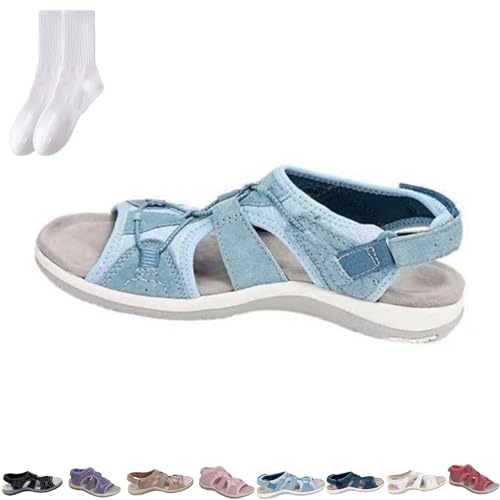 GAGFDA Damen Support & Weich Verstellbare Sandalen Orthopädische Sandalen für Frauen Sommer Atmungsaktive rutschfeste Flache Sandalen für Frauen, hellblau, 37 EU von GAGFDA