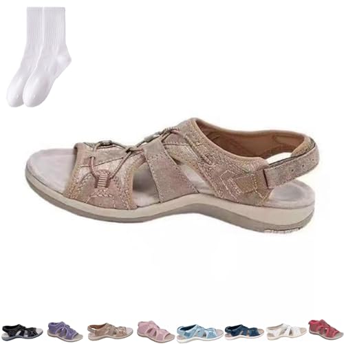 GAGFDA Damen Support & Weich Verstellbare Sandalen Orthopädische Sandalen für Frauen Sommer Atmungsaktive rutschfeste Flache Sandalen für Frauen, khaki, 41 EU von GAGFDA