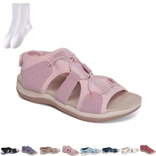 GAGFDA Damen Support & Weich Verstellbare Sandalen Orthopädische Sandalen für Frauen Sommer Atmungsaktive rutschfeste Flache Sandalen für Frauen, rose, 35 EU von GAGFDA