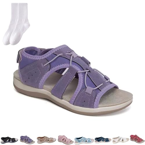 GAGFDA Damen Support & Weich Verstellbare Sandalen Orthopädische Sandalen für Frauen Sommer Atmungsaktive rutschfeste Flache Sandalen für Frauen, violett, 35 EU von GAGFDA