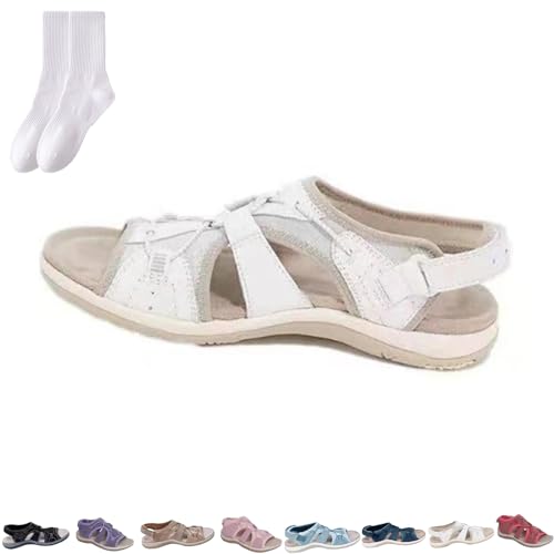 GAGFDA Damen Support & Weich Verstellbare Sandalen Orthopädische Sandalen für Frauen Sommer Atmungsaktive rutschfeste Flache Sandalen für Frauen, weiß, 37 EU von GAGFDA