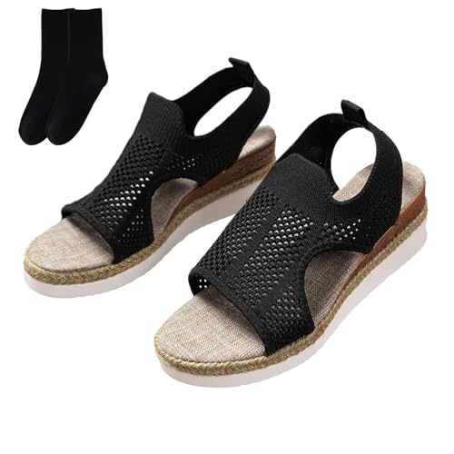 GAGFDA Dotmalls Bequeme orthopädische Sandalen für Damen, Dotmalls Keilsandalen, Sommer, leger, offener Zehenbereich, orthopädische Sandalen für Damen, Schwarz , 40 EU von GAGFDA