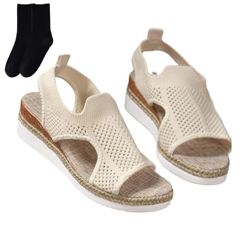 GAGFDA Dotmalls Bequeme orthopädische Sandalen für Damen, Dotmalls Keilsandalen, Sommer, leger, offener Zehenbereich, orthopädische Sandalen für Damen, beige, 38 EU von GAGFDA