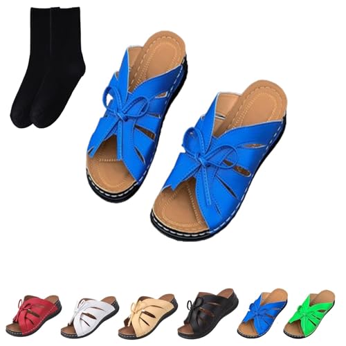 GAGFDA Einfarbige Plateau-Sandalen für Damen, Schnürung, offener Zehenbereich, flache Sandalen, leicht, vielseitig, Sommer, Keilabsatz, blau, 41 EU von GAGFDA