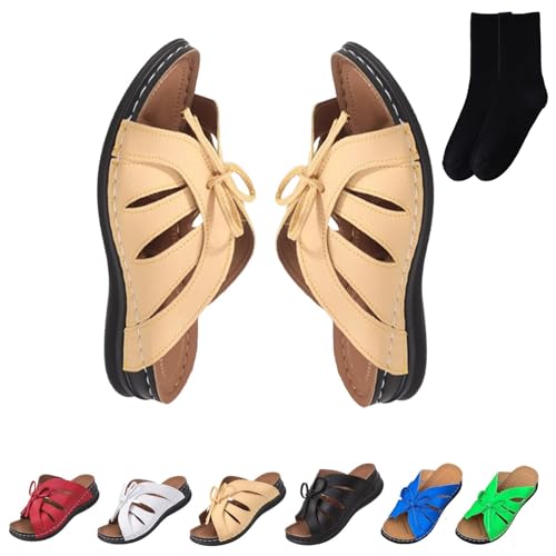 GAGFDA Einfarbige Plateau-Sandalen für Damen, Schnürung, offener Zehenbereich, flache Sandalen, leicht, vielseitig, Sommer, Keilabsatz, gelb, 36 EU von GAGFDA