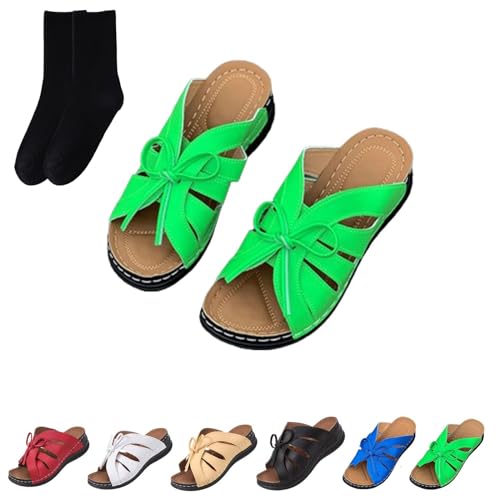 GAGFDA Einfarbige Plateau-Sandalen für Damen, Schnürung, offener Zehenbereich, flache Sandalen, leicht, vielseitig, Sommer, Keilabsatz, grün, 36 EU von GAGFDA