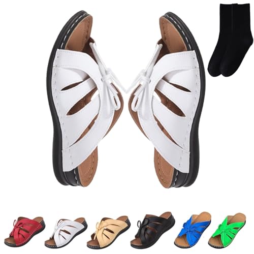 GAGFDA Einfarbige Plateau-Sandalen für Damen, Schnürung, offener Zehenbereich, flache Sandalen, leicht, vielseitig, Sommer, Keilabsatz, weiß, 36 EU von GAGFDA