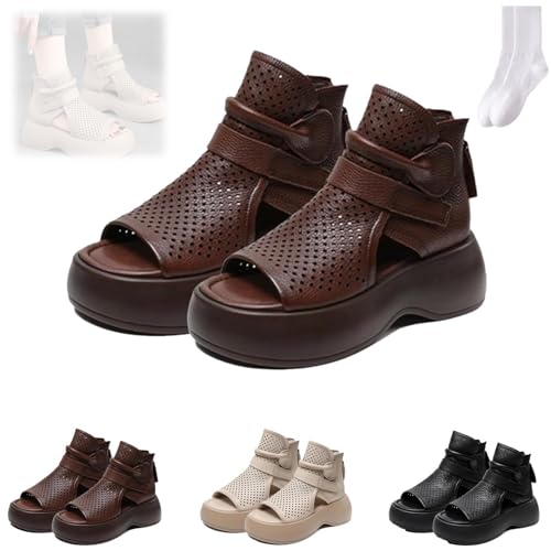 GAGFDA Lurebest Orthopädische Sandalen, Sommer, offene Zehen, dicke Sohle, höhenerhöhende Sandalen, Damen, weiche Sohle, Leder, orthopädische Schuhe mit Reißverschluss hinten, braun, 39 -1 von GAGFDA