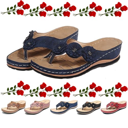 GAGFDA Orthopädische Sandalen für Damen, Fußgewölbeunterstützung, Blumen, Clip-Toe, Sommer, atmungsaktiv, bequem, Wandersandalen für Frauen, orthopädische Flip-Flops für Frauen, blau, 35 EU von GAGFDA