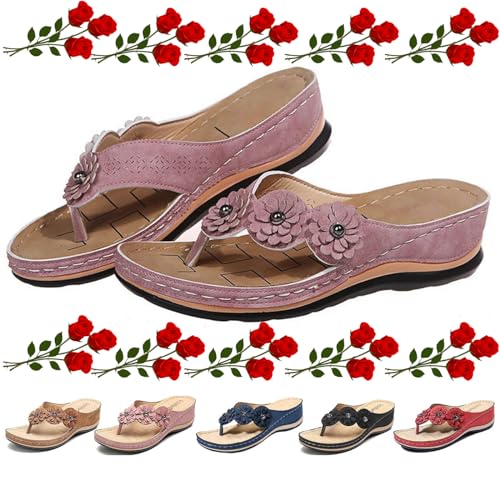 GAGFDA Orthopädische Sandalen für Damen, Fußgewölbeunterstützung, Blumen, Clip-Toe, Sommer, atmungsaktiv, bequem, Wandersandalen für Frauen, orthopädische Flip-Flops für Frauen, rose, 35 EU von GAGFDA