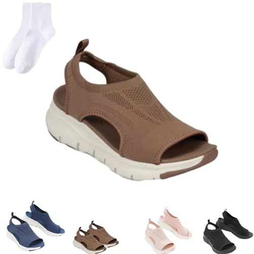 GAGFDA Sommer waschbare Slingback Orthopädische Slide Sport Sandalen Damen Bequeme Sport Knit Sandalen Leicht Atmungsaktiv Mesh Weiche Unterseite Orthopädische Sandalen für Frauen, braun, 37 EU von GAGFDA