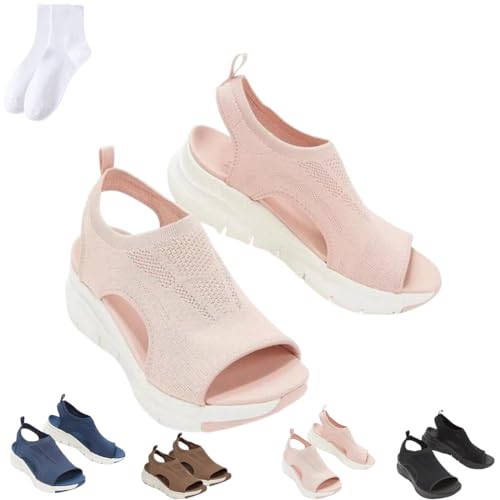 GAGFDA Sommer waschbare Slingback Orthopädische Slide Sport Sandalen Damen Bequeme Sport Knit Sandalen Leicht Atmungsaktiv Mesh Weiche Sohle Orthopädische Sandalen für Frauen, rose, 35 EU von GAGFDA