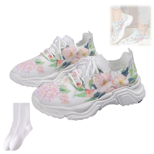 Orthopädische Sneaker mit Blumendruck, Schnürung, atmungsaktiv, orthopädische Sneaker, Netzstoff, rutschfeste dicke Sohle, orthopädische Sneaker für Damen, 401 A, 39 EU von GAGFDA