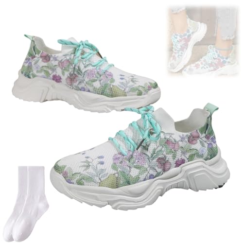 Orthopädische Turnschuhe mit Blumendruck, Schnürung, atmungsaktiv, orthopädische Sneaker, rutschfeste Netz-Sneaker, orthopädische Sneaker für Damen von GAGFDA