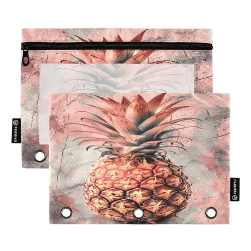 GAIREG Bindertaschen mit Cartoon-Ananas in Roségold, 2 Stück, Bleistifttaschen für 3-Ringbücher von GAIREG