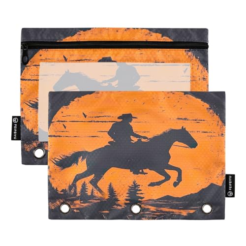 GAIREG Cowboy Reiten Pferd Silhouette Drei-Loch-Federmäppchen für Decken 2er-Pack von GAIREG