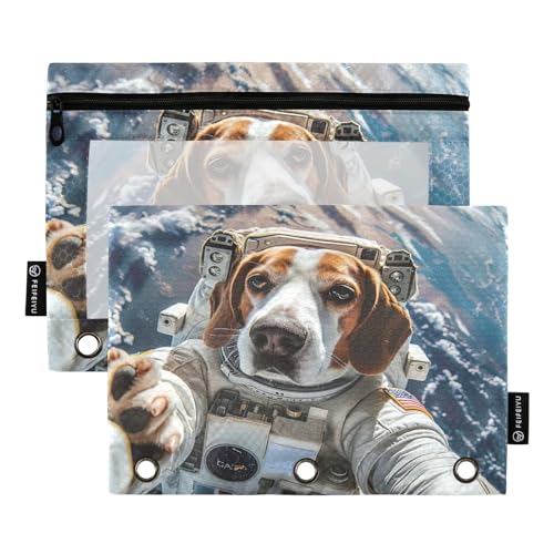 GAIREG Federmäppchen Hund im Astronautenanzug für Drei-Ringbuch, Federmäppchen mit Löchern für Ordner, 2 Stück, Hund im Astronautenanzug, one sizex2 von GAIREG