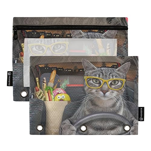 GAIREG Graue Katzen-Auto-Bindertaschen mit drei Ringen, für Ordner, 2 Stück von GAIREG